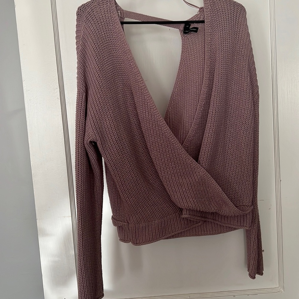 Purple deep plunge sweater